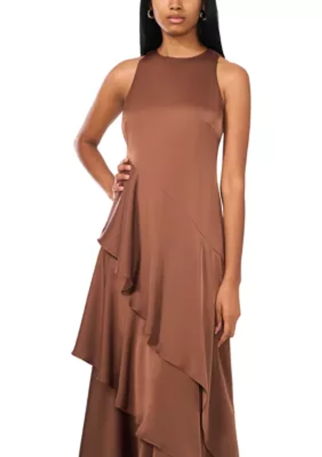 white christmas dresses TIE NECK ORGANZA/ SATIN OVERLAY DRESS – JULIA JORDAN