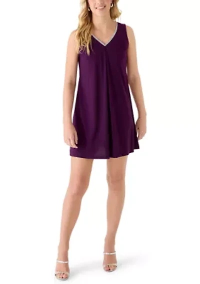 Petite Pleated Front Dress with Trim