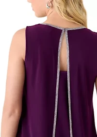 Petite Pleated Front Dress with Trim