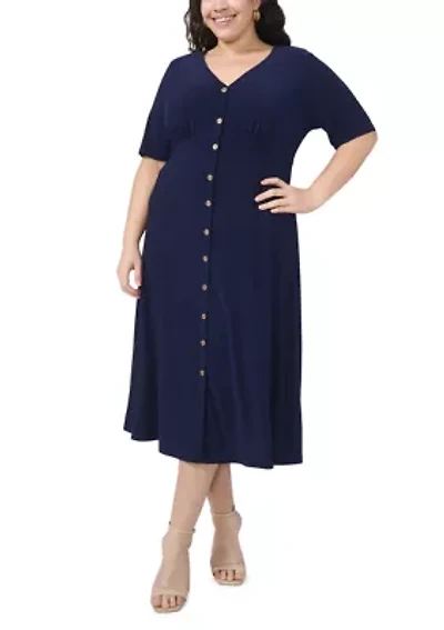 Plus Short Sleeve V-Neck Dress
