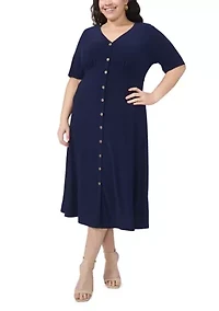 Plus Short Sleeve V-Neck Dress