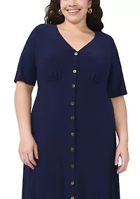 Plus Short Sleeve V-Neck Dress