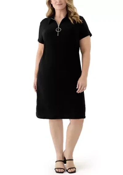 Plus Ring Zipper Polo Dress