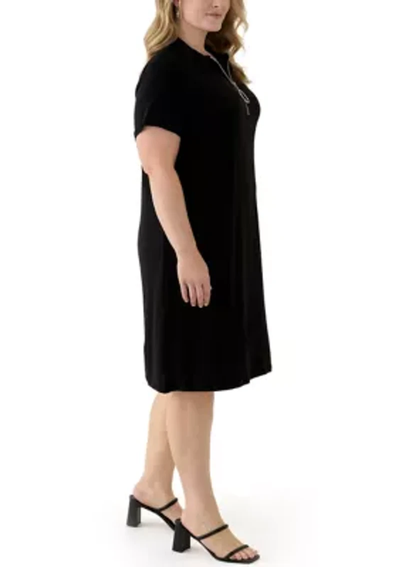 Plus Ring Zipper Polo Dress