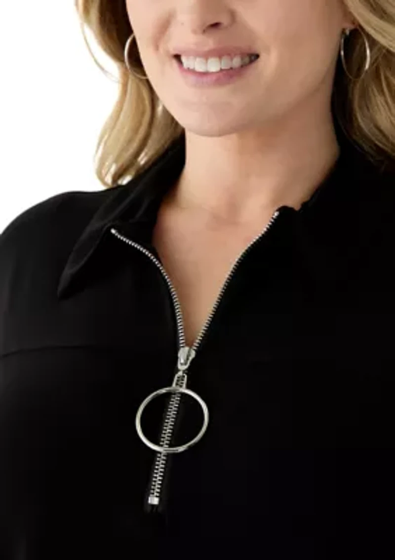 Plus Ring Zipper Polo Dress