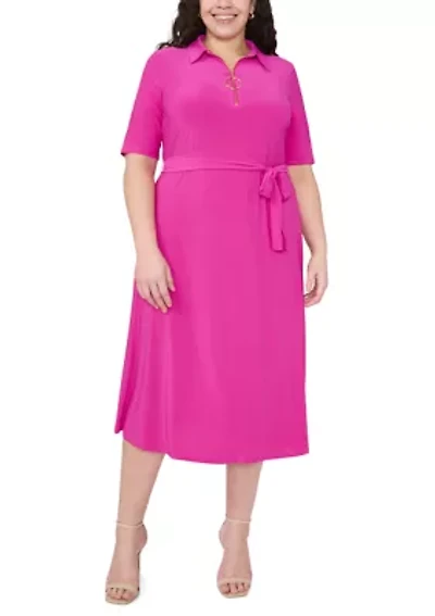 Plus V-Neck Tie Waist Dress