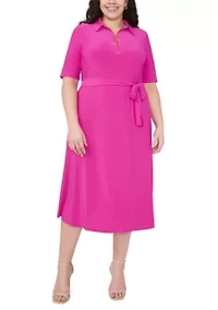 Plus V-Neck Tie Waist Dress
