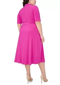 Plus V-Neck Tie Waist Dress