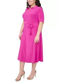 Plus V-Neck Tie Waist Dress