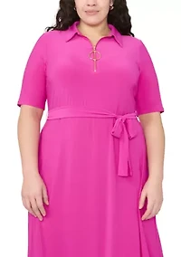 Plus V-Neck Tie Waist Dress
