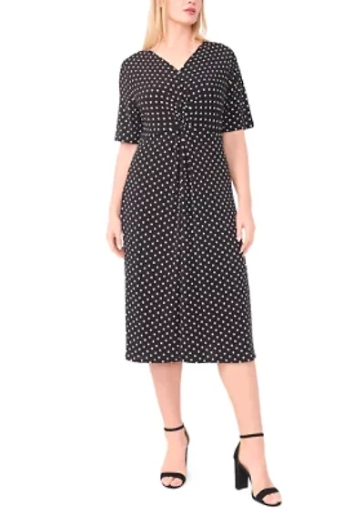 Plus Twist Knot Dot Print Midi Dress