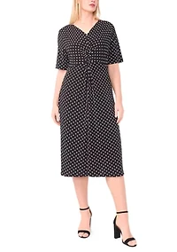 Plus Twist Knot Dot Print Midi Dress