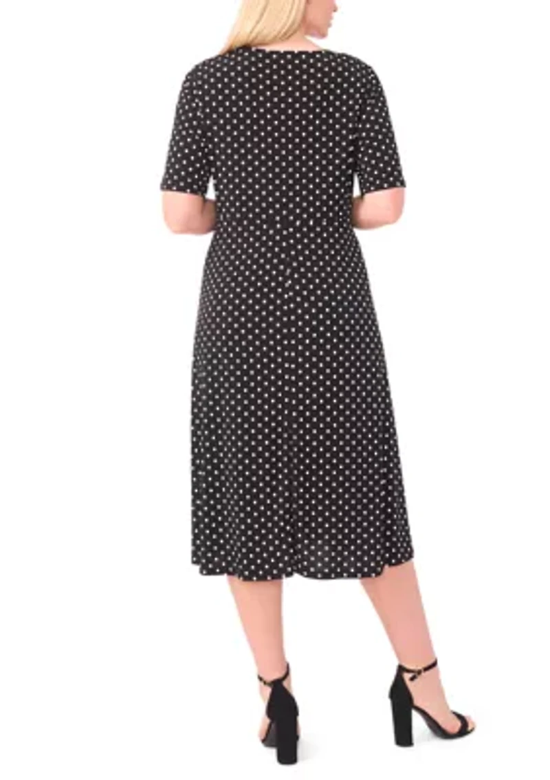 Plus Twist Knot Dot Print Midi Dress