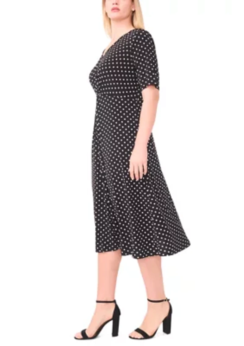 Plus Twist Knot Dot Print Midi Dress