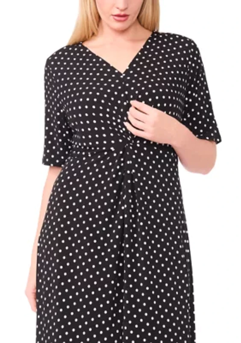 Plus Twist Knot Dot Print Midi Dress