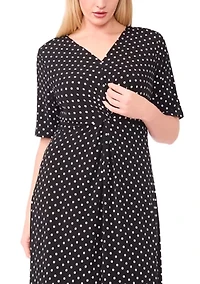Plus Twist Knot Dot Print Midi Dress