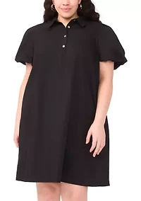 Plus Short Puff Sleeve Mini Dress