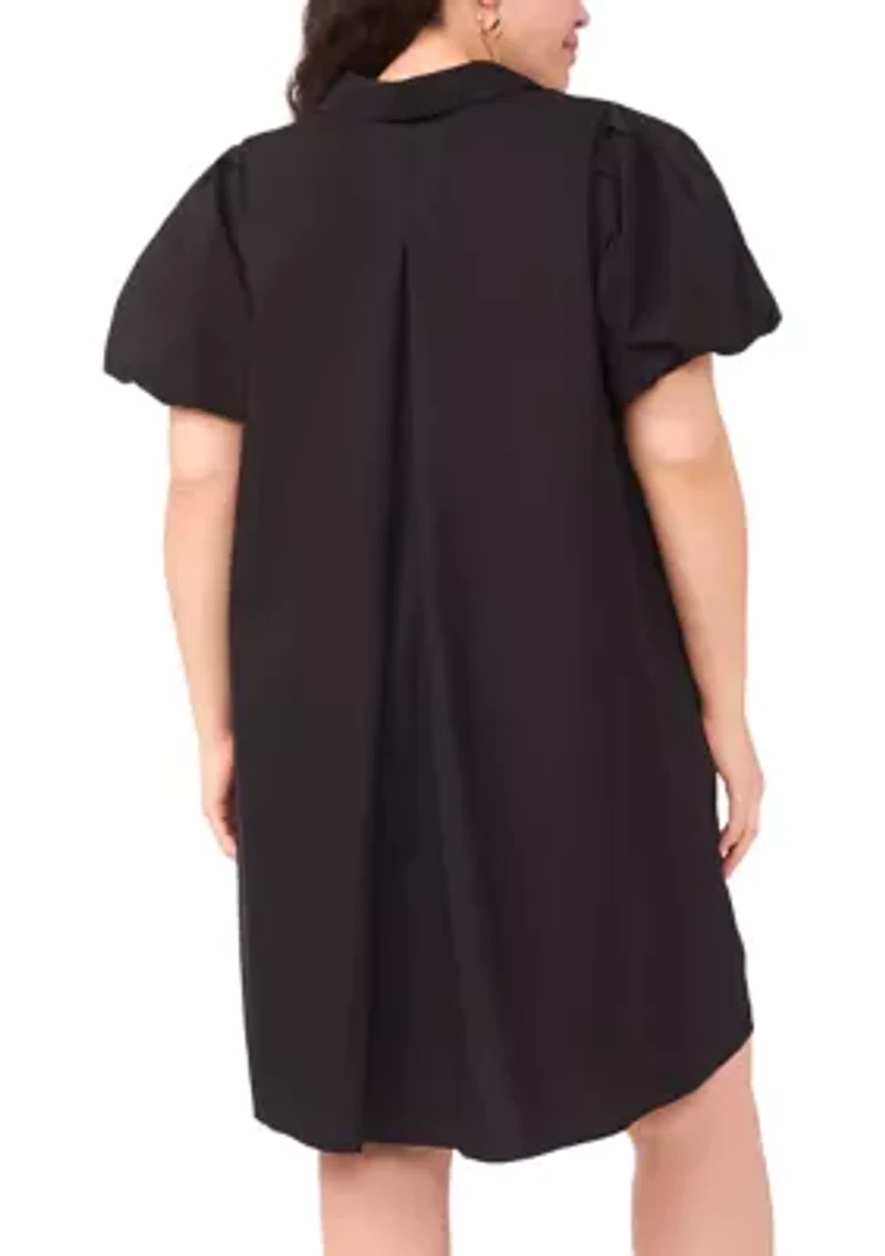 Plus Short Puff Sleeve Mini Dress