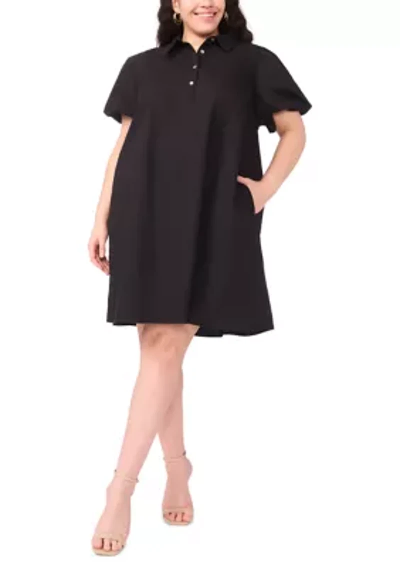 Plus Short Puff Sleeve Mini Dress