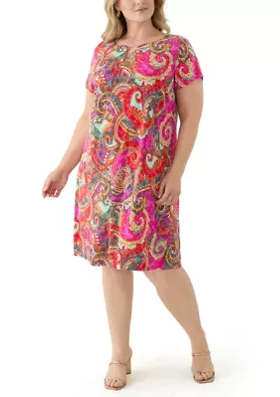 Plus Cap Sleeve Floral A-Line Dress