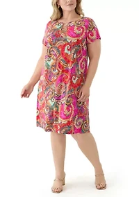 Plus Cap Sleeve Floral A-Line Dress