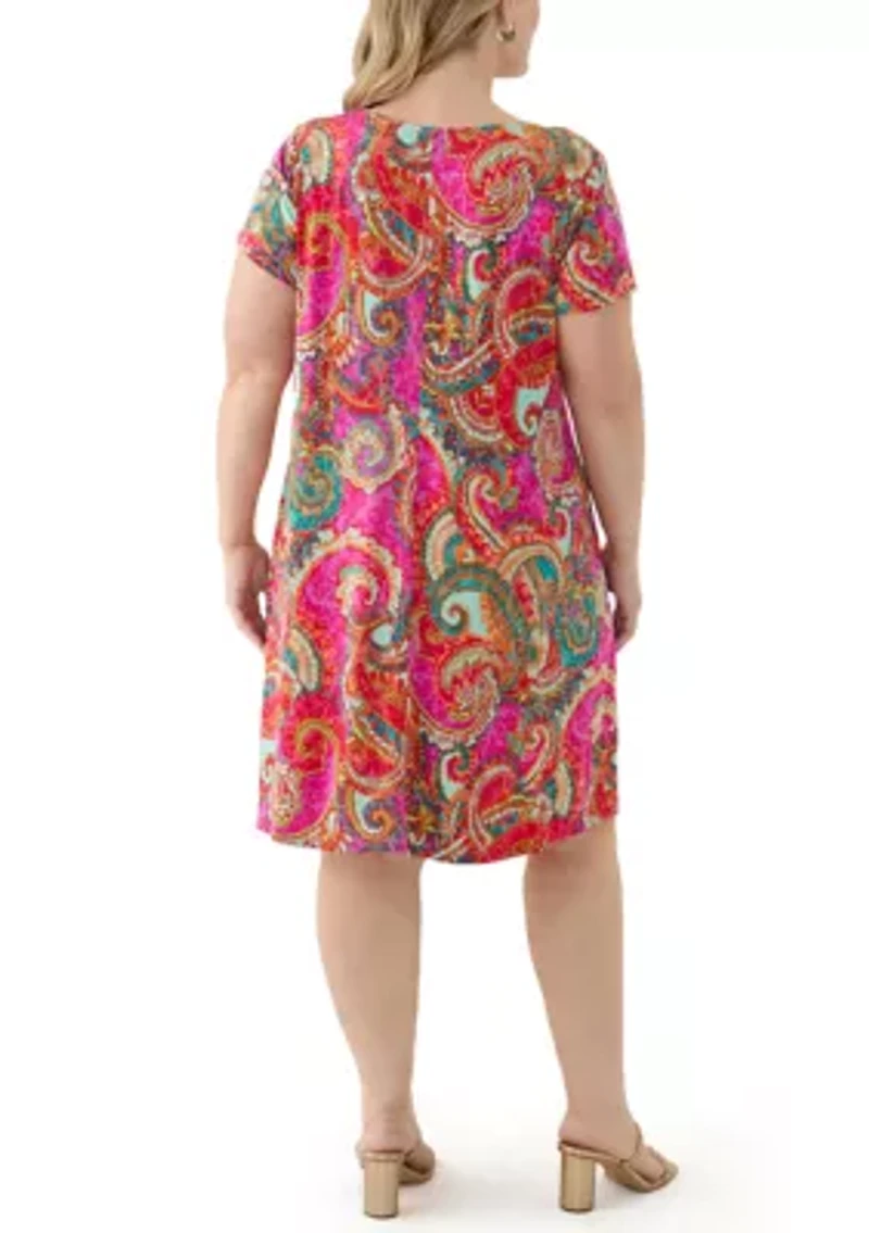 Plus Cap Sleeve Floral A-Line Dress