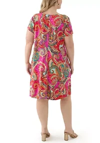 Plus Cap Sleeve Floral A-Line Dress