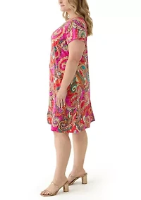 Plus Cap Sleeve Floral A-Line Dress