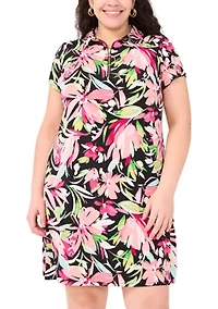Plus Short Sleeve Collar Floral Print Dress