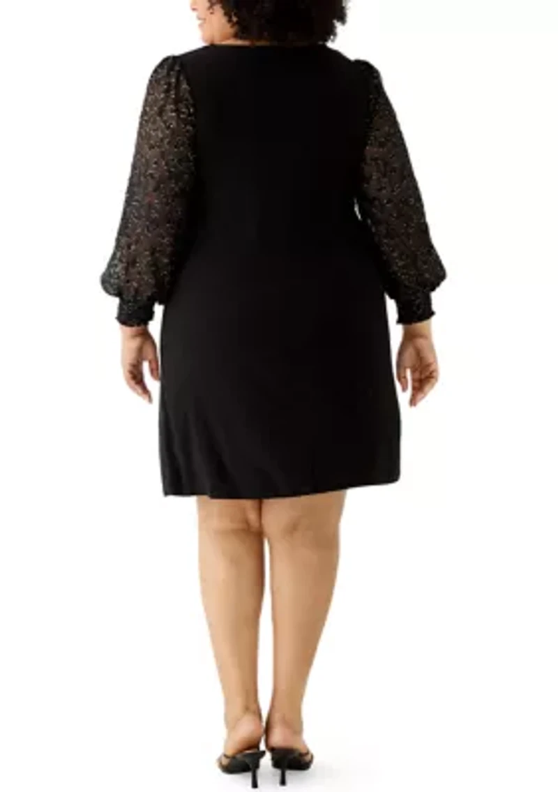 Plus Long Sleeve Crew Neck Solid A-Line Dress