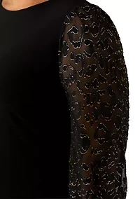 Plus Long Sleeve Crew Neck Solid A-Line Dress