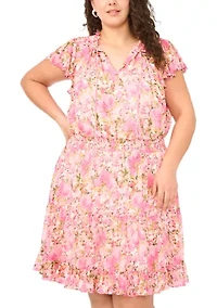 Plus Short Sleeve Ruffle Hem Mini Dress