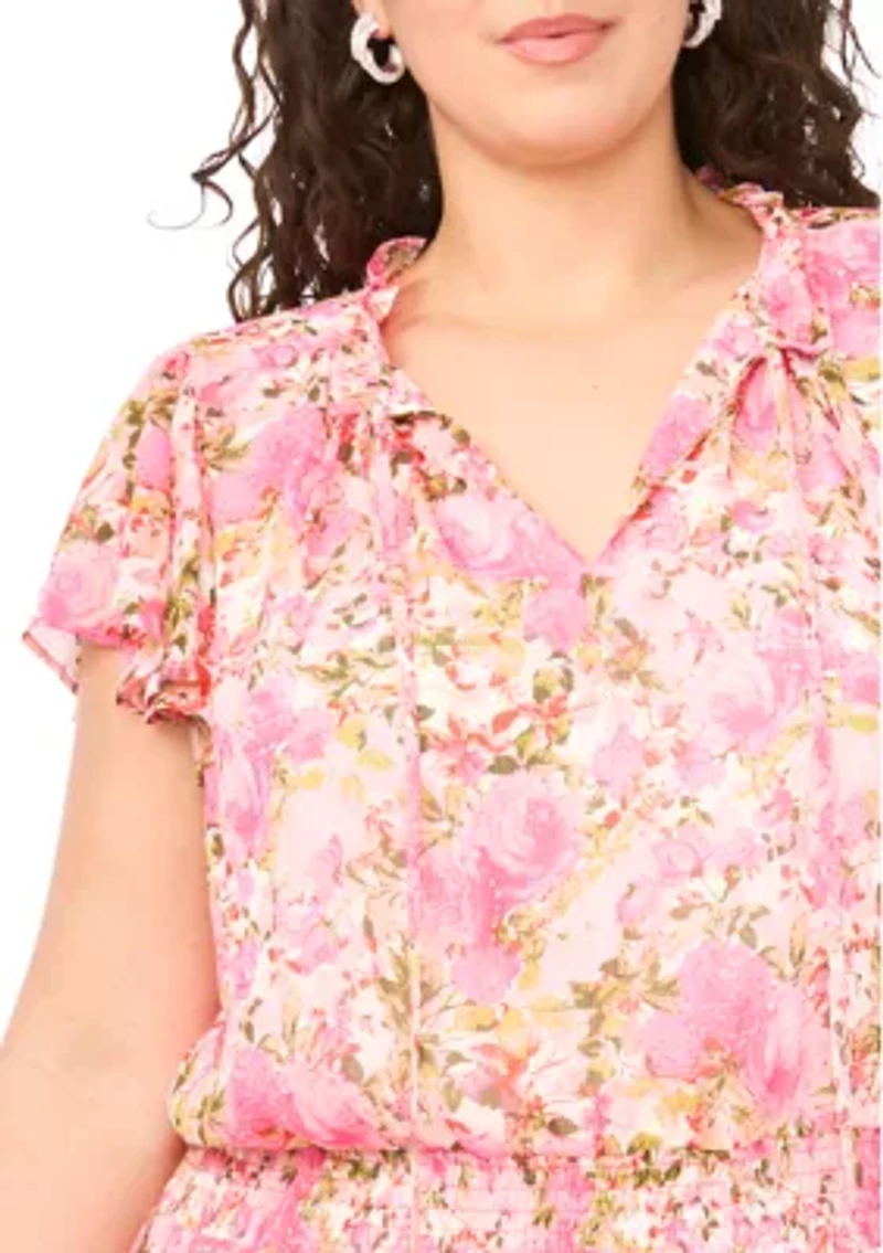 Plus Short Sleeve Ruffle Hem Mini Dress