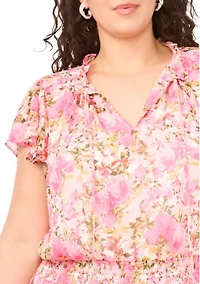 Plus Short Sleeve Ruffle Hem Mini Dress