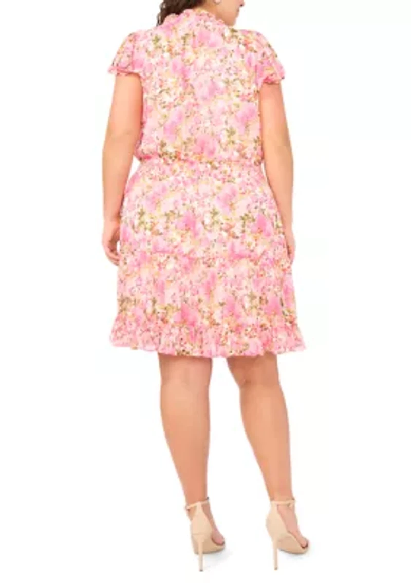 Plus Short Sleeve Ruffle Hem Mini Dress