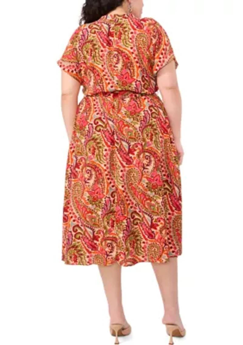 Plus Challis Printed Fit and Flare Dress