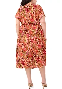 Plus Challis Printed Fit and Flare Dress