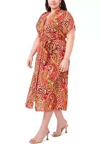 Plus Challis Printed Fit and Flare Dress