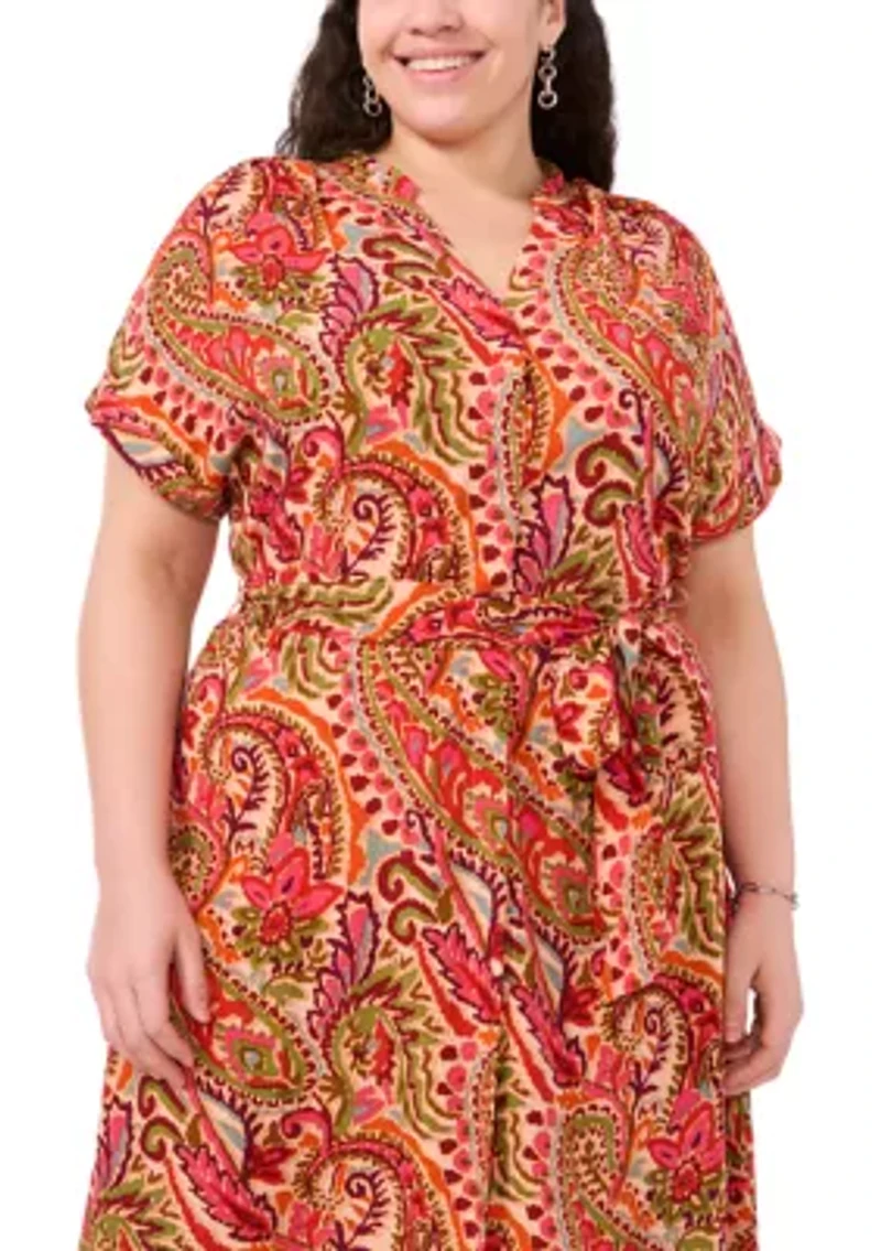 Plus Challis Printed Fit and Flare Dress