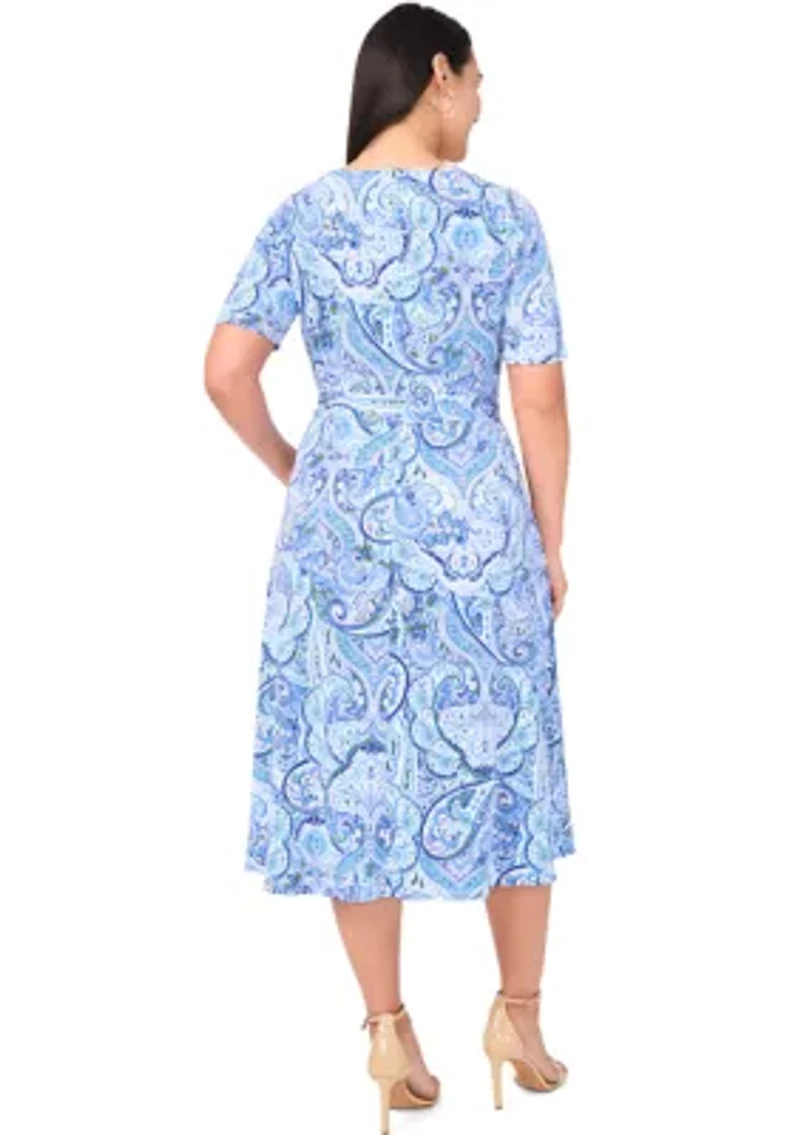 Plus V-Neck Paisley Printed Midi Dress