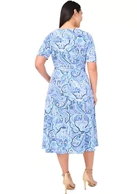 Plus V-Neck Paisley Printed Midi Dress