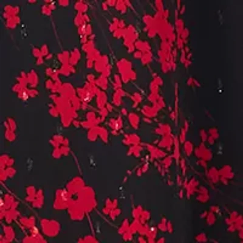 Plus Long Sleeve V-Neck Printed Chiffon A-Line Dress