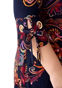 Plus 3-Quarter Sleeve Boat Neck Paisley Print A-Line Dress