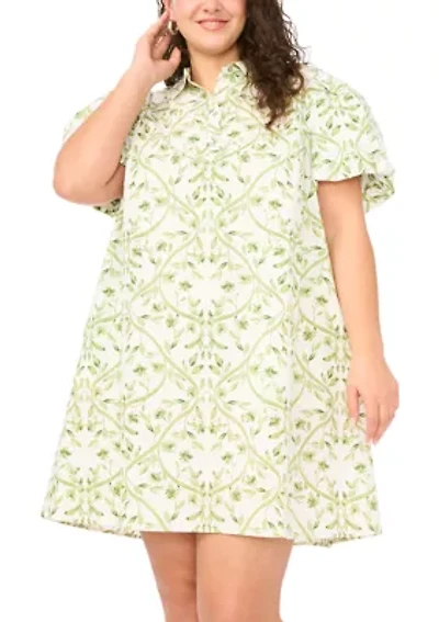 Plus Puff Sleeve Mini Shirtdress