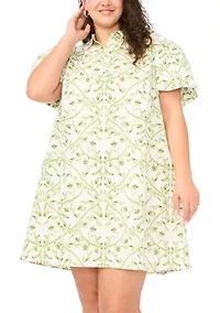Plus Puff Sleeve Mini Shirtdress