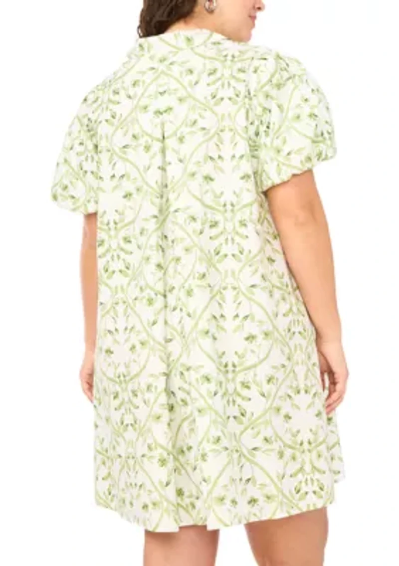 Plus Puff Sleeve Mini Shirtdress