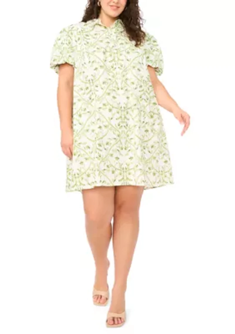 Plus Puff Sleeve Mini Shirtdress
