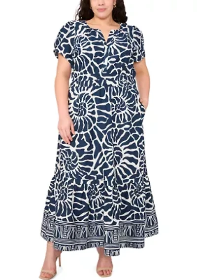 Plus V-Neck Printed Maxi Dress