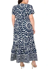Plus V-Neck Printed Maxi Dress