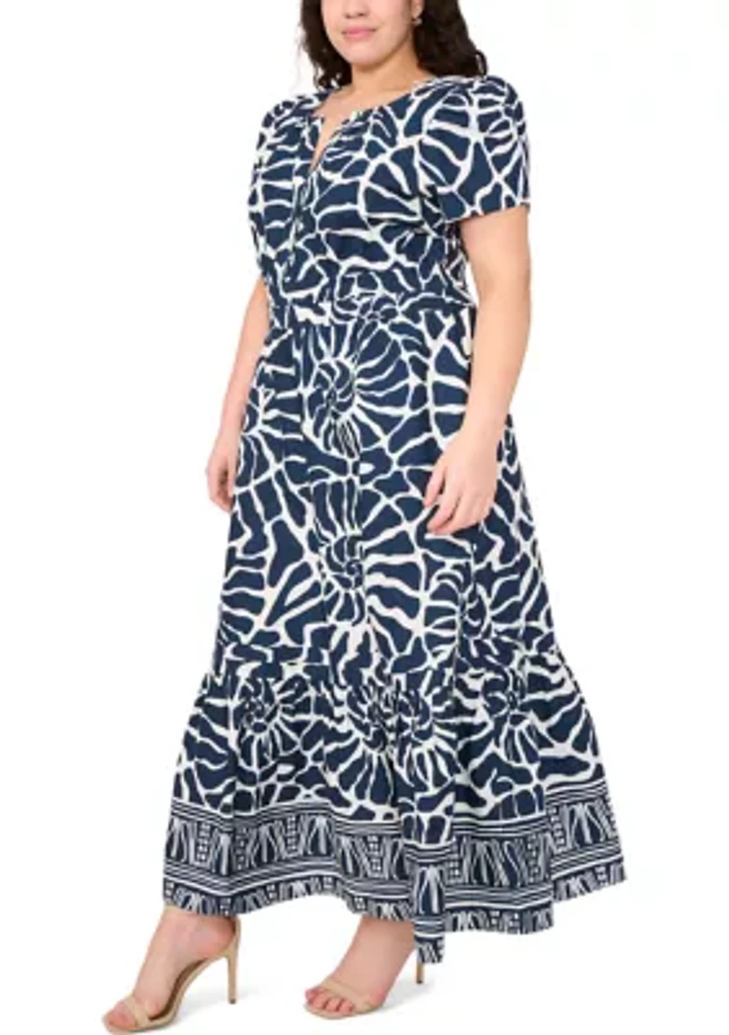 Plus V-Neck Printed Maxi Dress